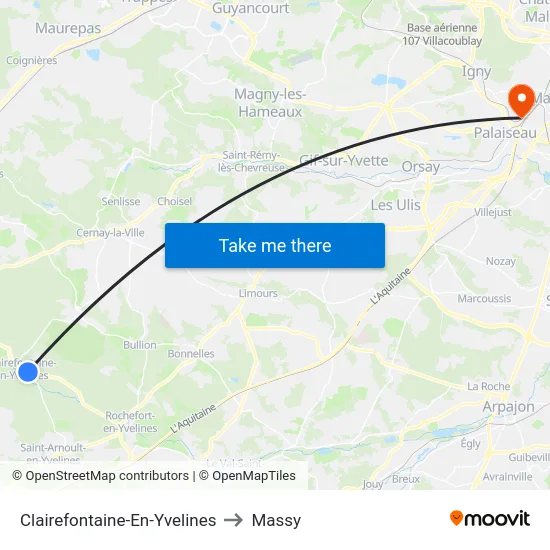 Clairefontaine-En-Yvelines to Massy map