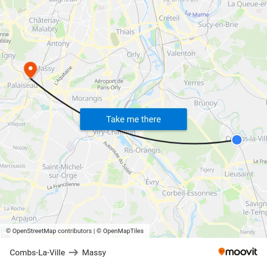 Combs-La-Ville to Massy map