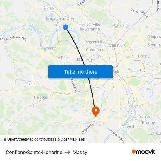 Conflans-Sainte-Honorine to Massy map