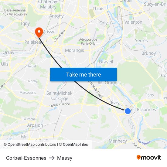 Corbeil-Essonnes to Massy map