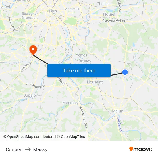 Coubert to Massy map