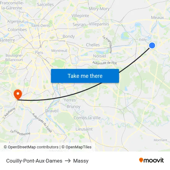 Couilly-Pont-Aux-Dames to Massy map