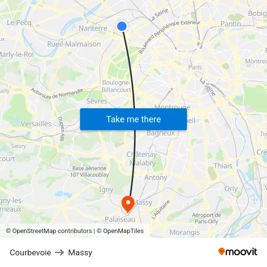 Courbevoie to Massy map