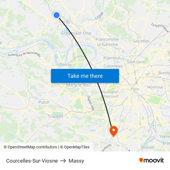 Courcelles-Sur-Viosne to Massy map