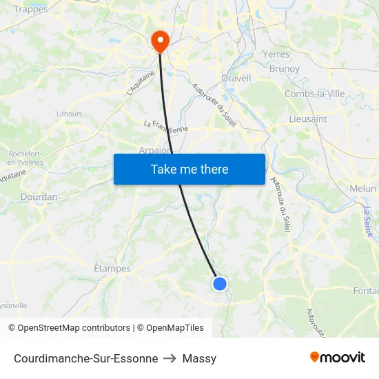Courdimanche-Sur-Essonne to Massy map