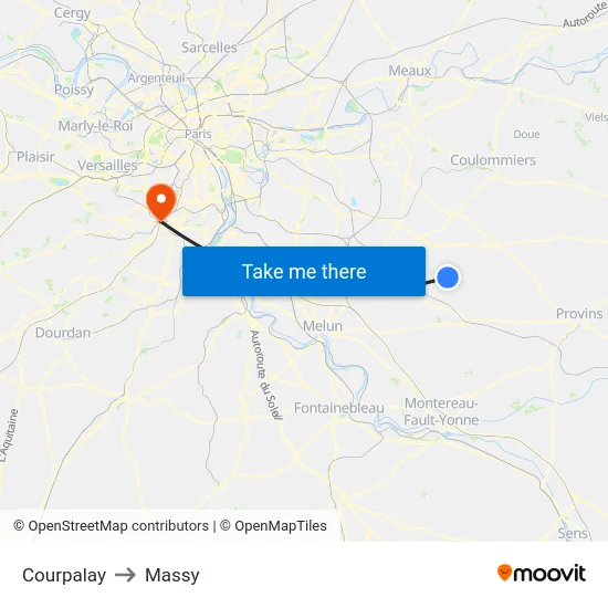 Courpalay to Massy map