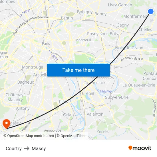 Courtry to Massy map