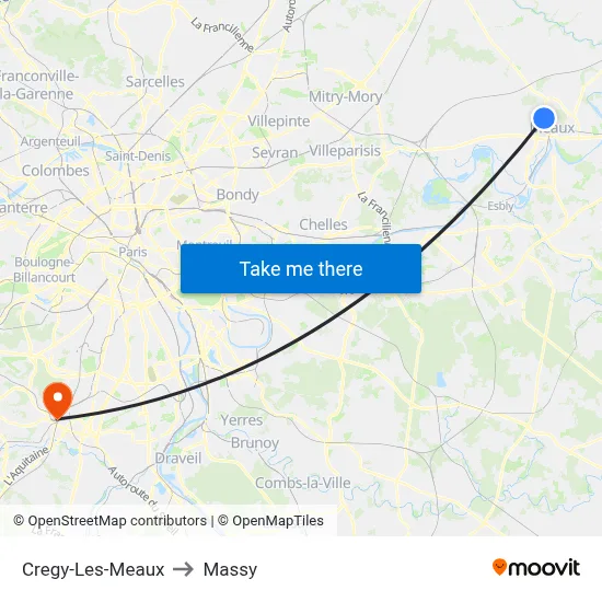 Cregy-Les-Meaux to Massy map