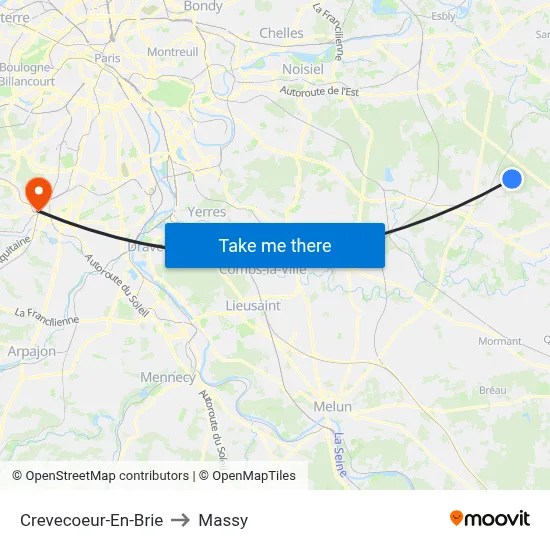 Crevecoeur-En-Brie to Massy map