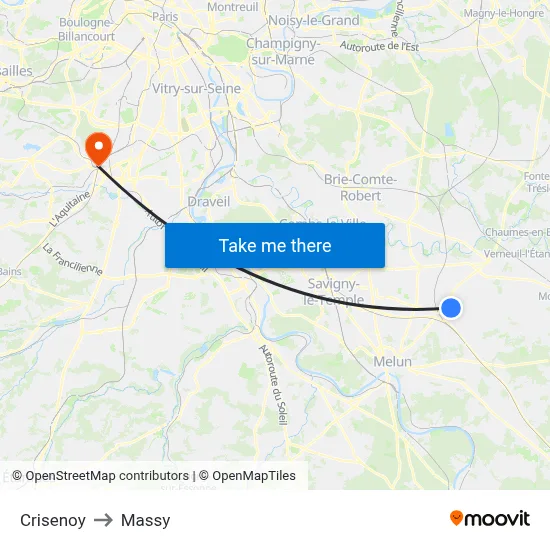 Crisenoy to Massy map
