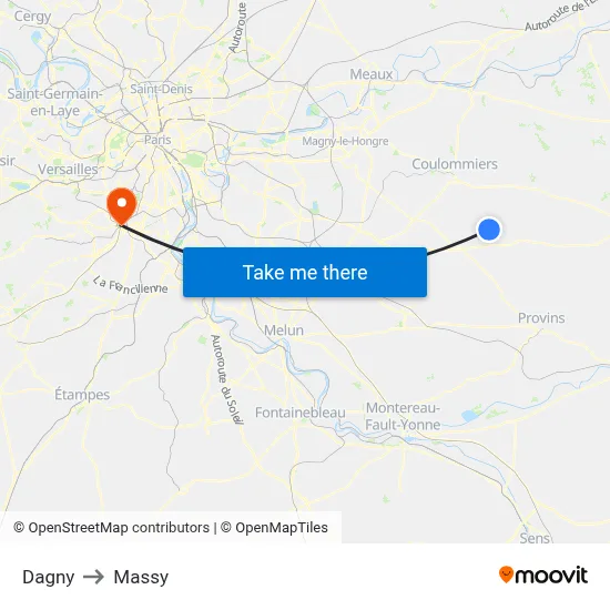 Dagny to Massy map