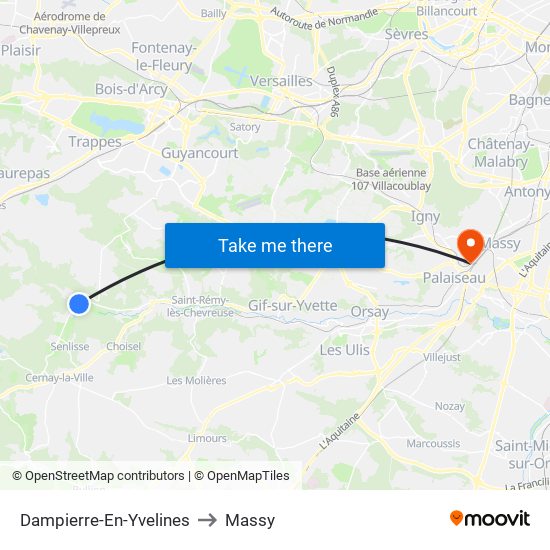 Dampierre-En-Yvelines to Massy map