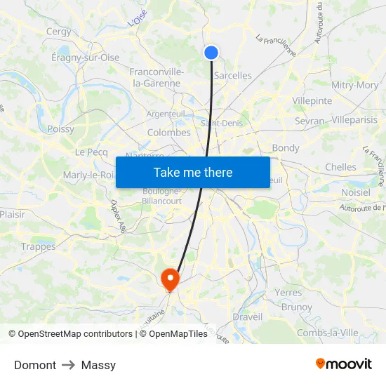 Domont to Massy map