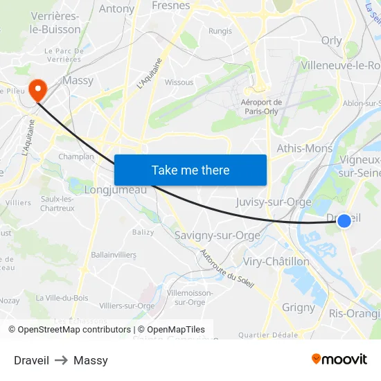 Draveil to Massy map