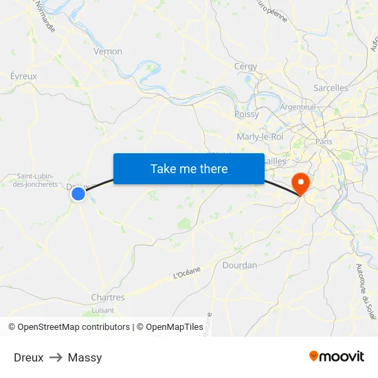 Dreux to Massy map