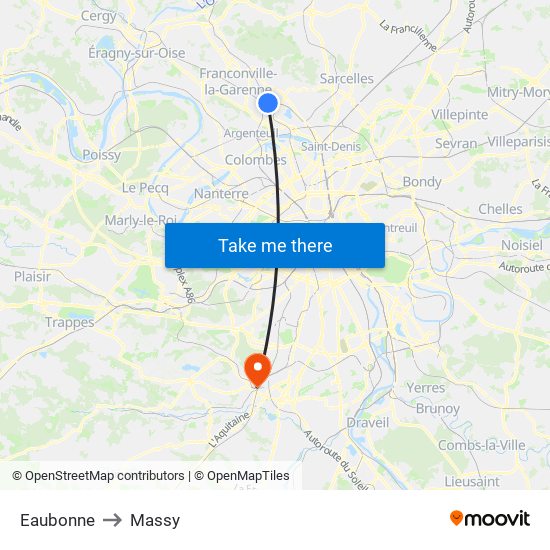 Eaubonne to Massy map