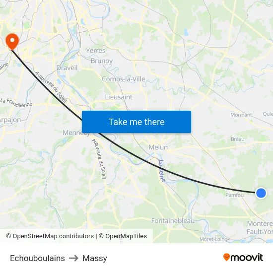 Echouboulains to Massy map