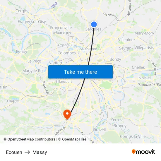 Ecouen to Massy map