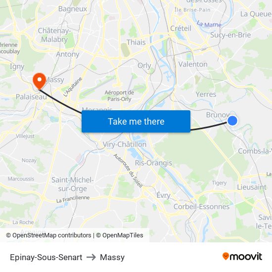 Epinay-Sous-Senart to Massy map
