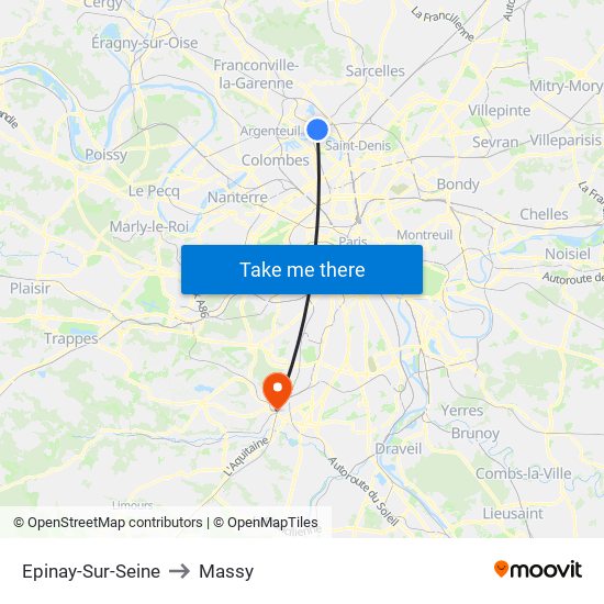 Epinay-Sur-Seine to Massy map