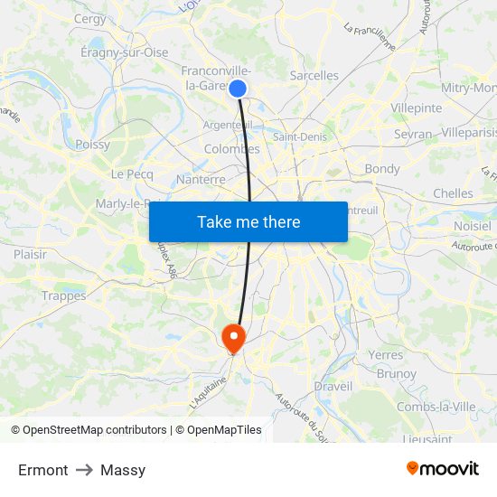 Ermont to Massy map
