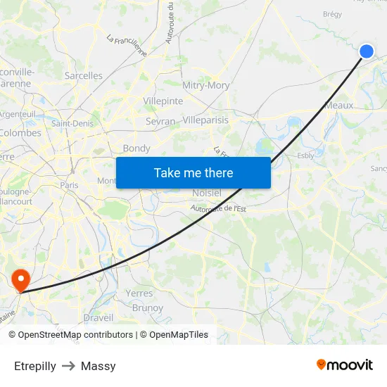 Etrepilly to Massy map