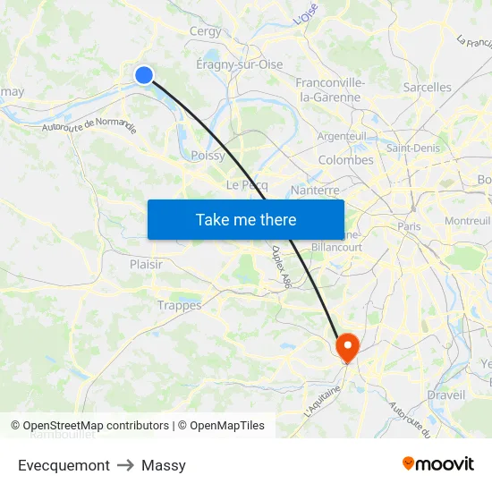 Evecquemont to Massy map