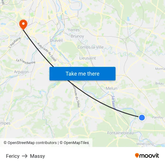 Fericy to Massy map
