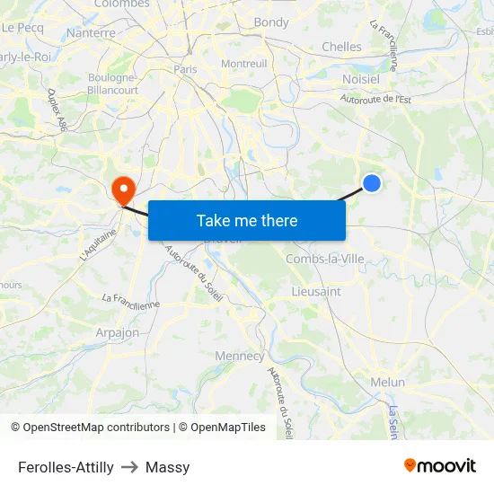 Ferolles-Attilly to Massy map