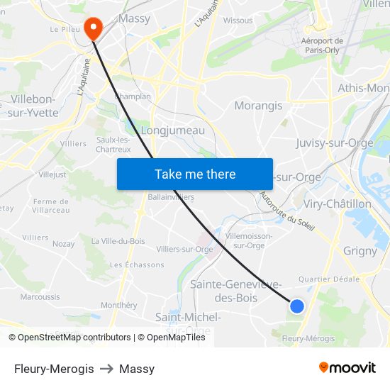 Fleury-Merogis to Massy map