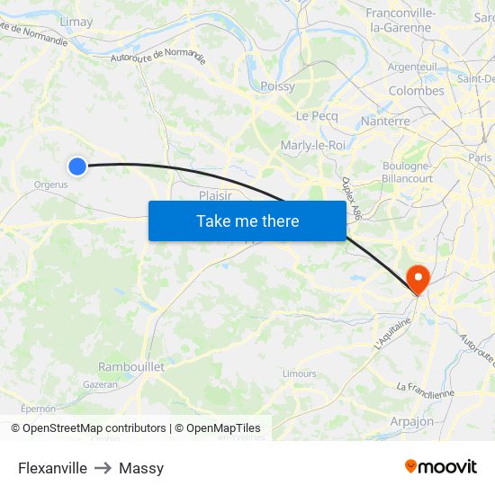 Flexanville to Massy map