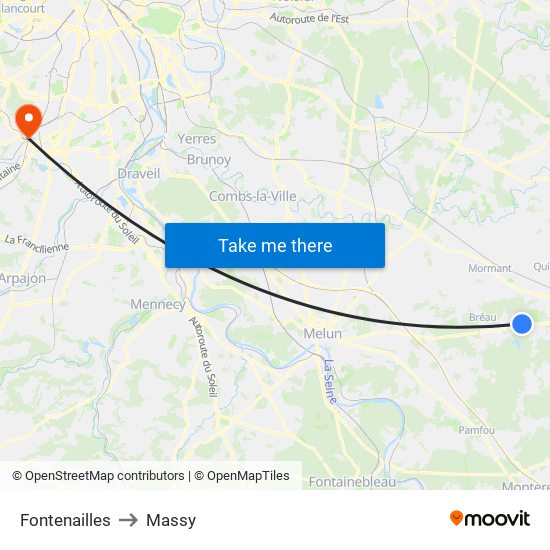 Fontenailles to Massy map