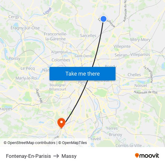 Fontenay-En-Parisis to Massy map