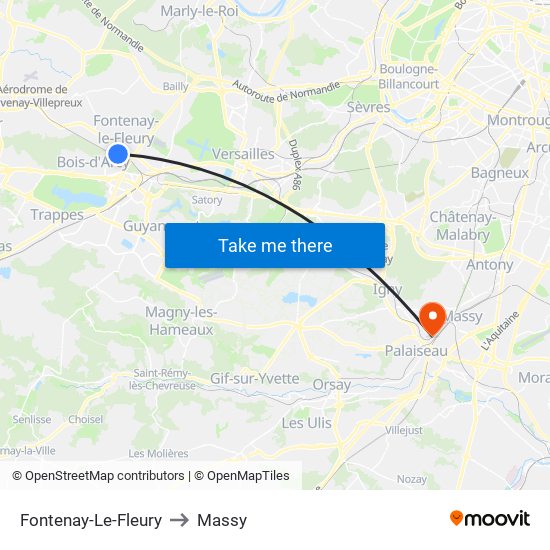 Fontenay-Le-Fleury to Massy map