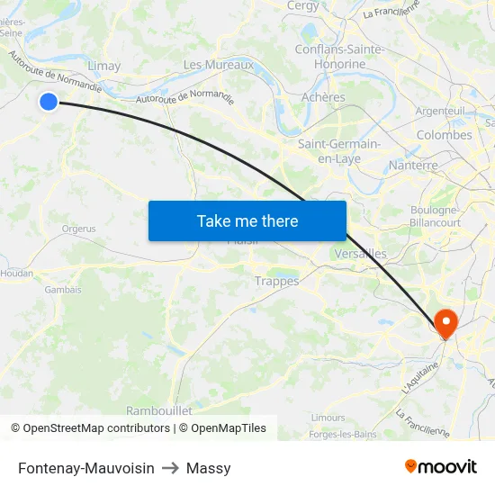 Fontenay-Mauvoisin to Massy map