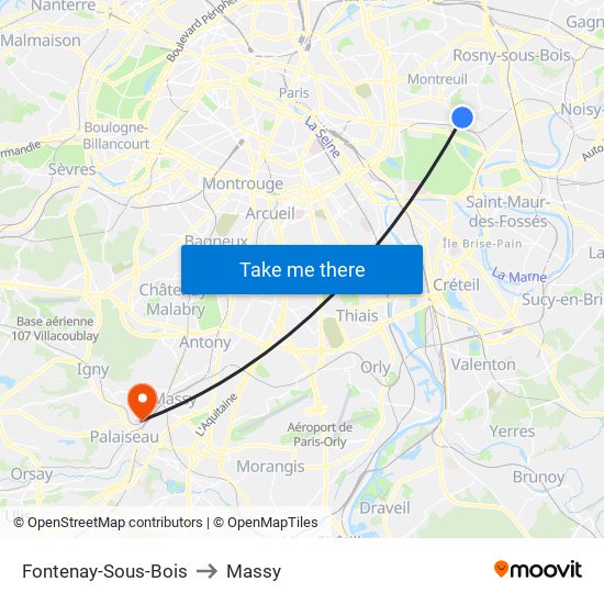 Fontenay-Sous-Bois to Massy map