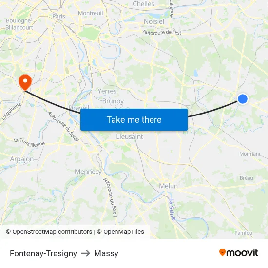 Fontenay-Tresigny to Massy map