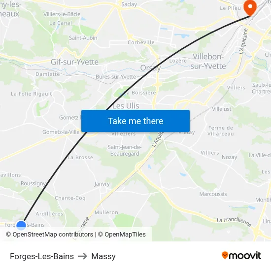 Forges-Les-Bains to Massy map