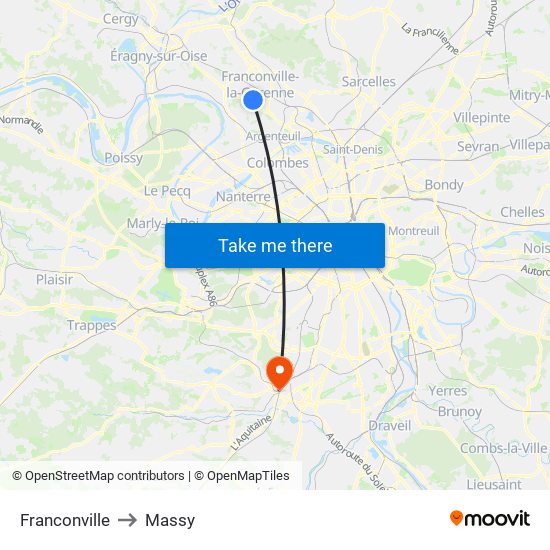 Franconville to Massy map
