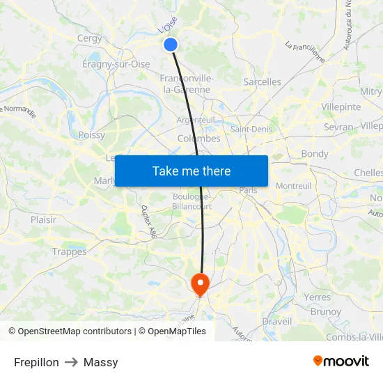 Frepillon to Massy map