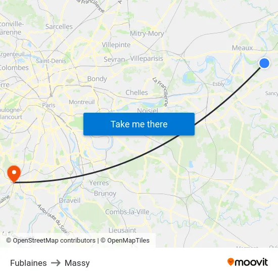 Fublaines to Massy map