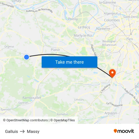 Galluis to Massy map