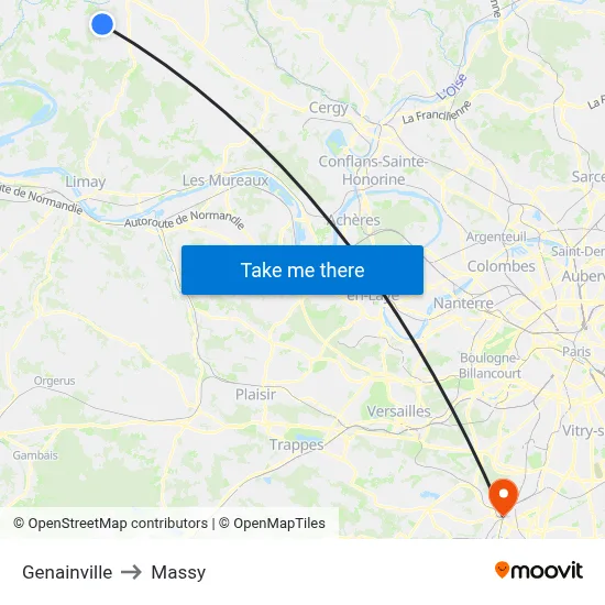 Genainville to Massy map