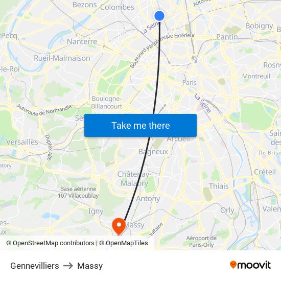 Gennevilliers to Massy map