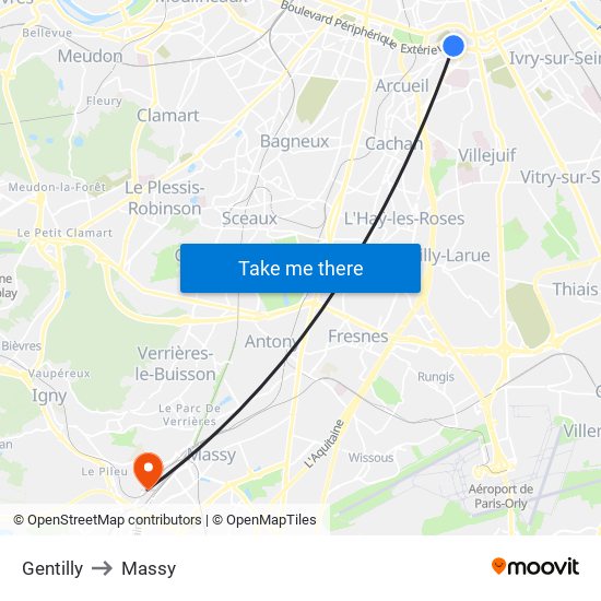 Gentilly to Massy map