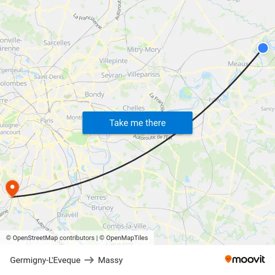 Germigny-L'Eveque to Massy map