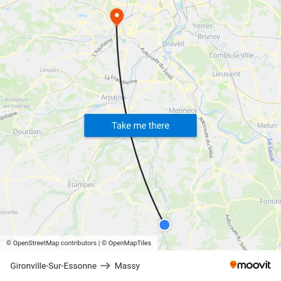 Gironville-Sur-Essonne to Massy map