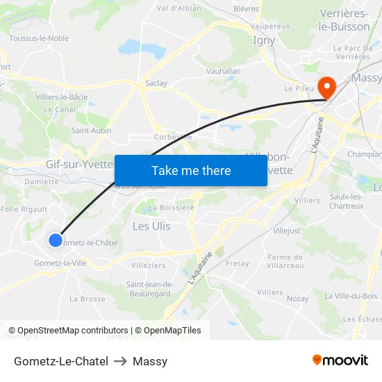Gometz-Le-Chatel to Massy map