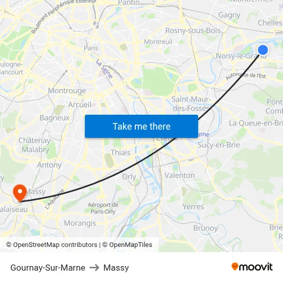 Gournay-Sur-Marne to Massy map
