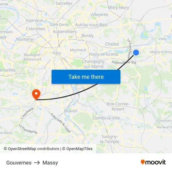 Gouvernes to Massy map